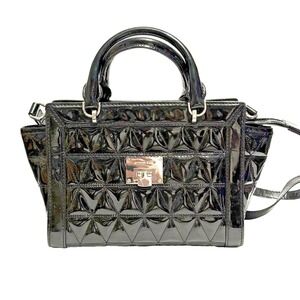 Michael Kors Black Patent Quilted Satchel Crossbody Bag Top Handle Purse